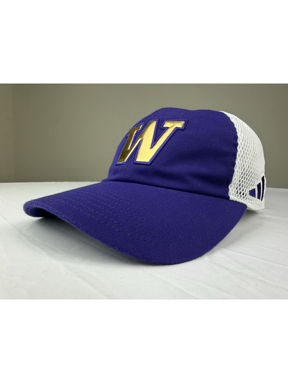 New Adidas Washington Huskies Strapback Trucker Hat Purple Gold Metallic W Logo⁠